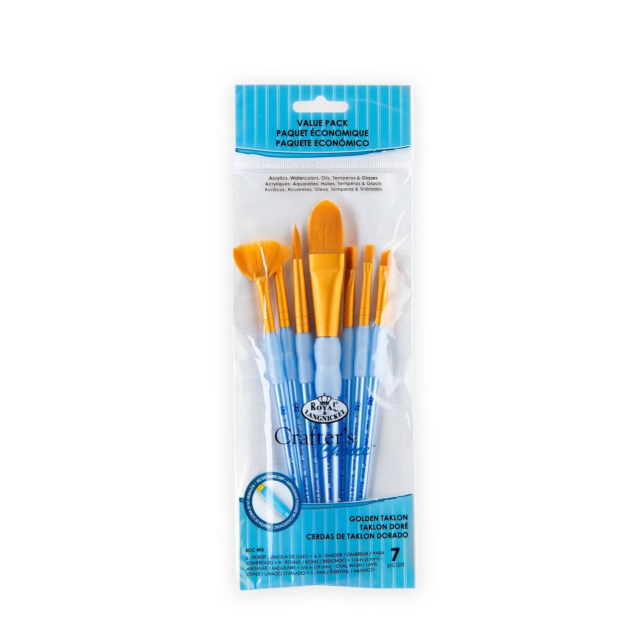 RCC 405 | Crafter's Choice™ 7pc Golden Taklon Variety Brush Set